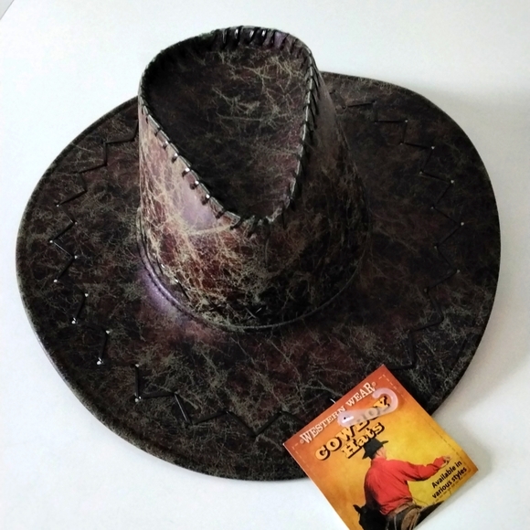 NWT Faux leather cowboy hat, dark brown - Picture 3 of 9